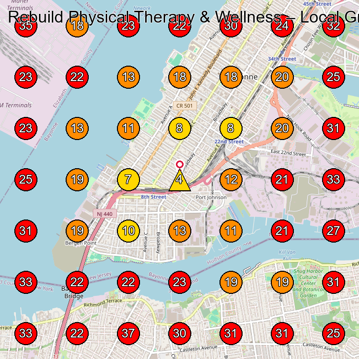 Rebuild Physical Therapy & Wellness GeoGrid visibility map for Chiropractor in Bayonne